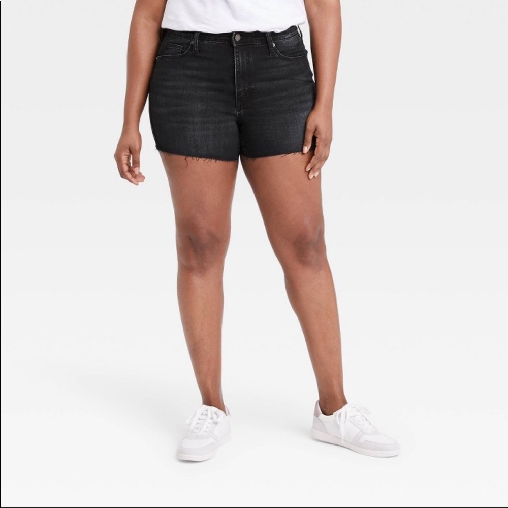Black High-Rise Denim Shorts